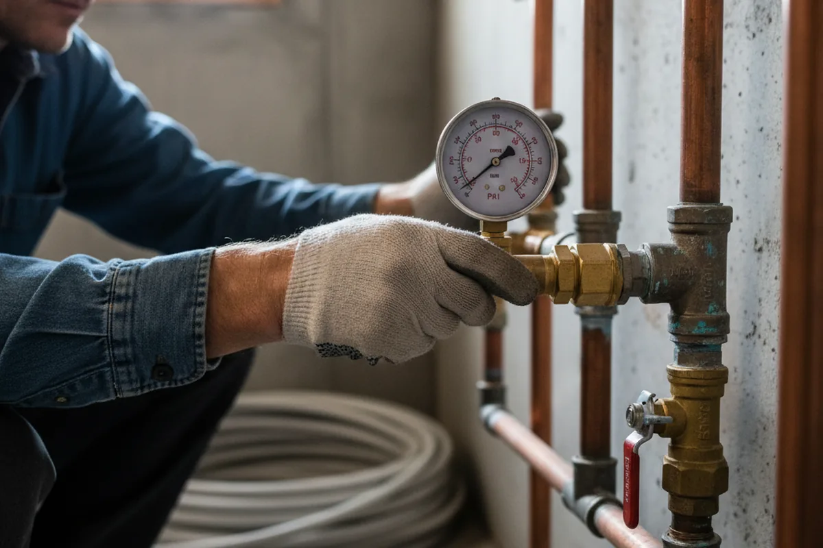 Pressure testing a repaired line during Water Line Repair in Argenta